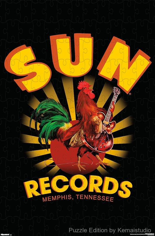 A fun and vintage puzzle featuring Sun Records' iconic rooster logo, ideal for collectors