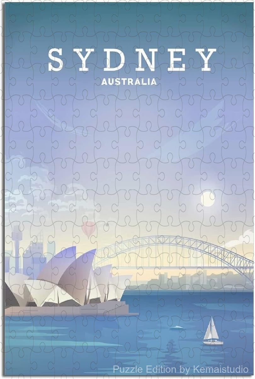 Explore Sydney with this vintage skyline puzzle, a wooden jigsaw puzzle ideal for adults and decor