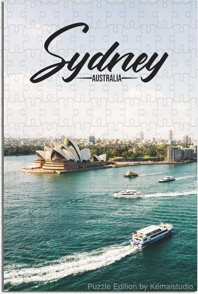 Wooden puzzle featuring the Sydney skyline with vivid details and stunning architecture