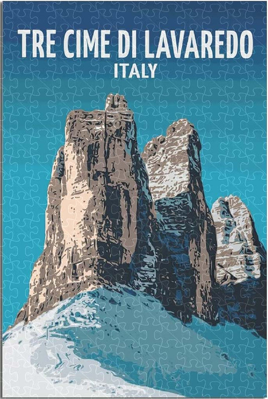 TRE Cime Di Lavaredo in Italy, 1000-piece wooden puzzle of these stunning alpine peaks in the Dolomites.