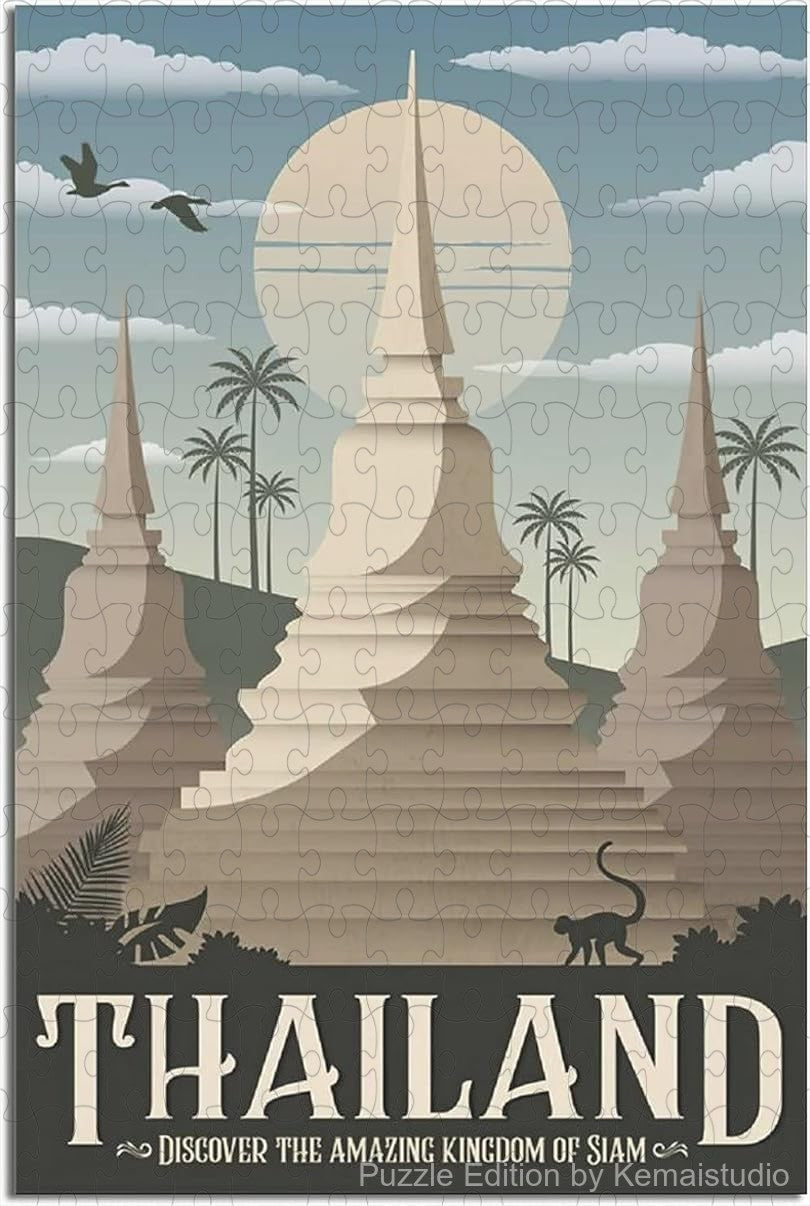 Thailand vintage travel poster puzzle with colorful national park theme
