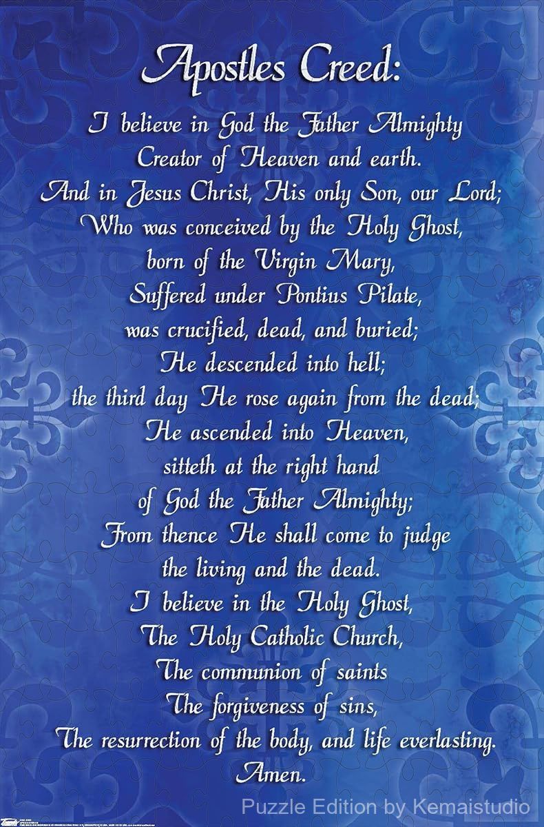 A puzzle with a spiritual theme based on The Apostle's Creed for reflection
