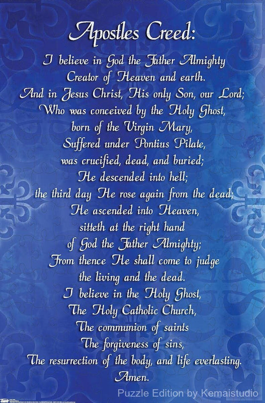 A puzzle with a spiritual theme based on The Apostle's Creed for reflection