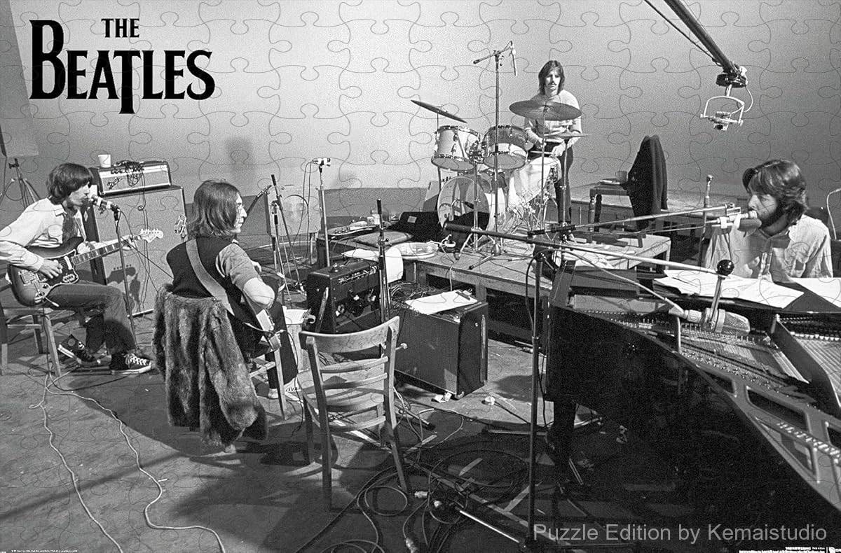 A nostalgic studio scene puzzle from The Beatles' Let It Be era, perfect for music history lovers