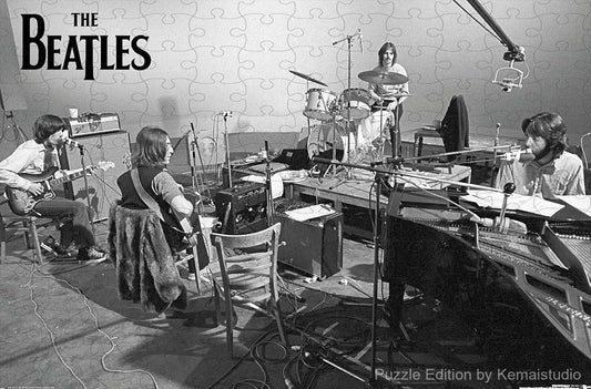 A nostalgic studio scene puzzle from The Beatles' Let It Be era, perfect for music history lovers