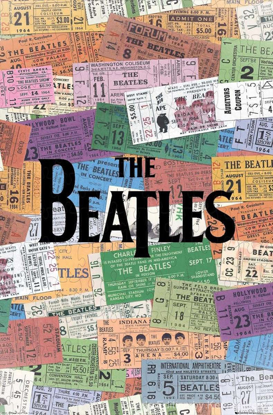 A vintage-style puzzle showing Beatles concert tickets, perfect for music memorabilia lovers