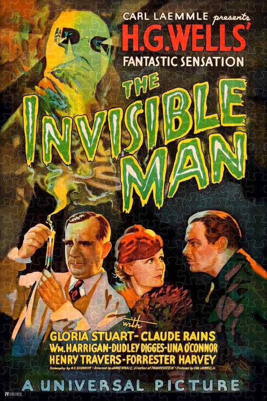 The Invisible Man Claude Rains vintage horror movie poster puzzle, wooden puzzles for adults  
