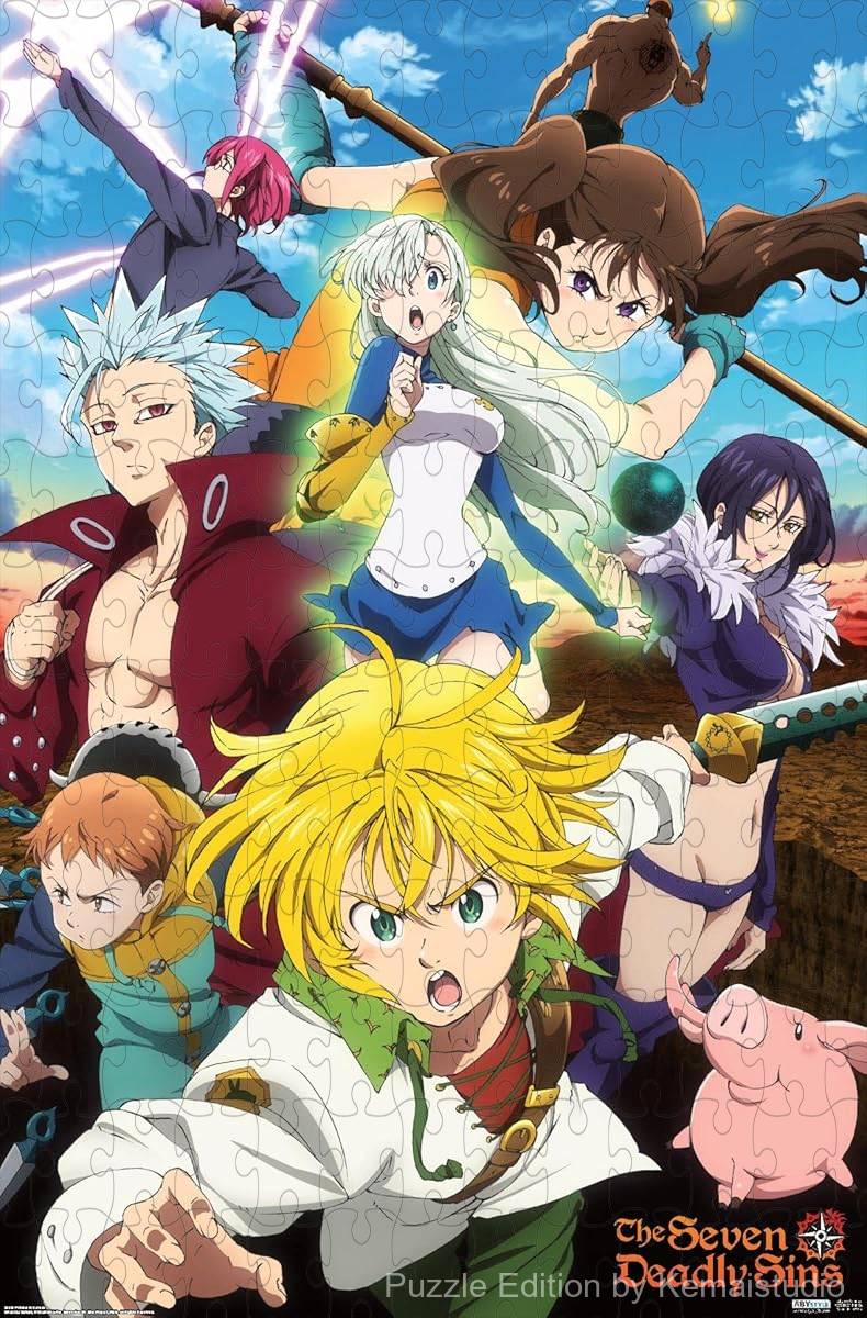 Wooden puzzle featuring key art from The Seven Deadly Sins: Season 3, showcasing iconic characters