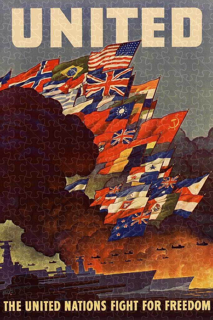 The United Nations Fight For Freedom WPA propaganda poster puzzle, wooden puzzles for adults  