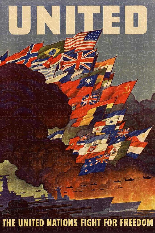 The United Nations Fight For Freedom WPA propaganda poster puzzle, wooden puzzles for adults  