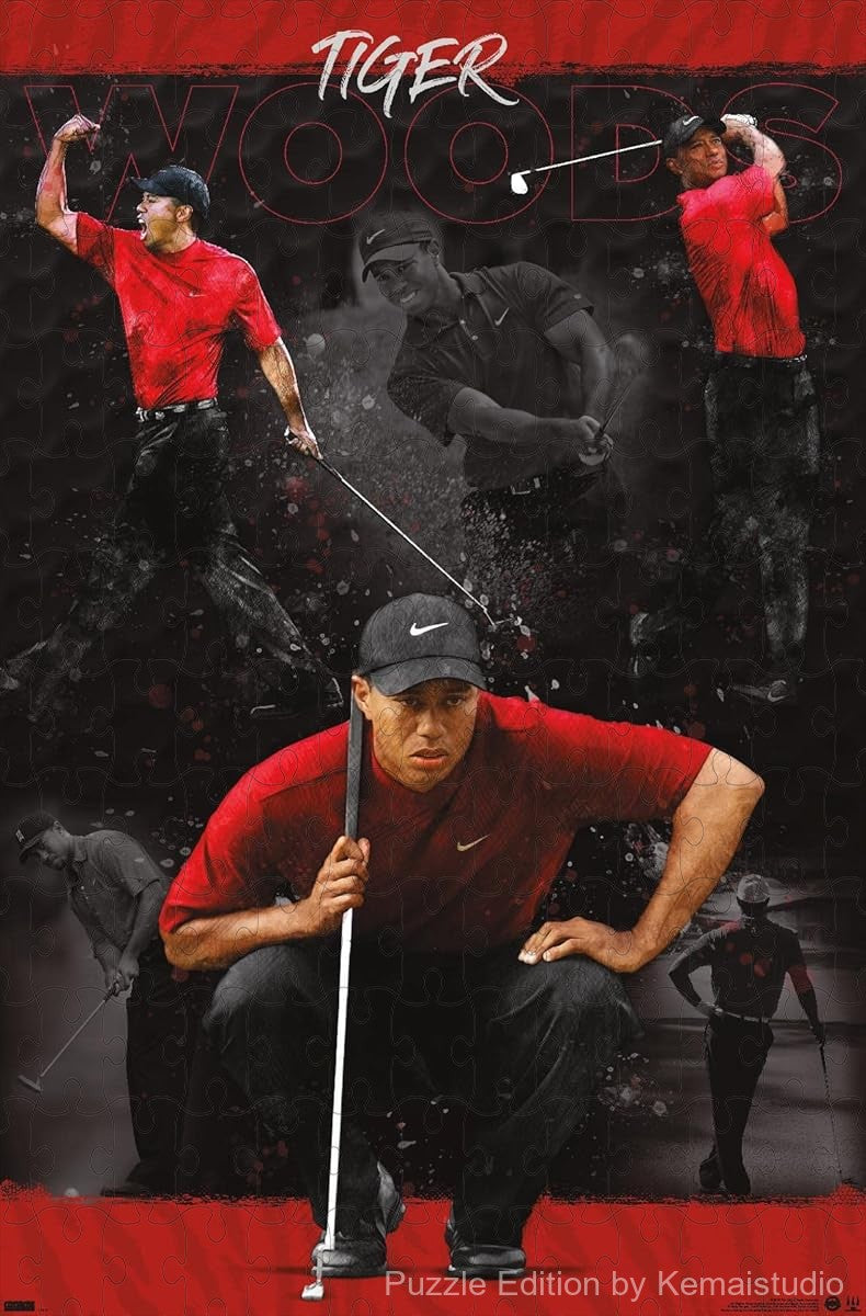 A refined pencil sketch of Tiger Woods captures focus and strength