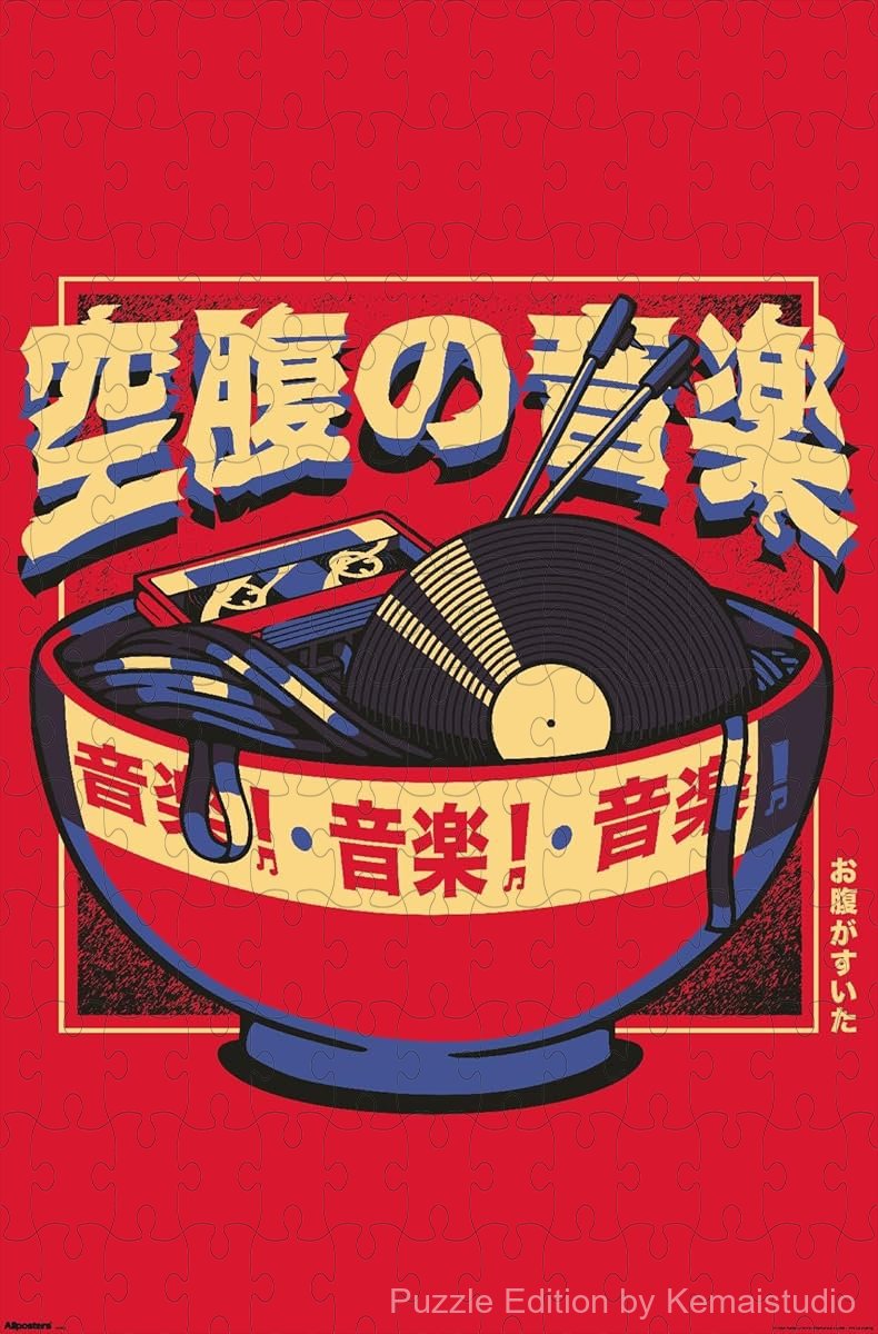 A whimsical musical-themed noodle puzzle by Tobe Fonseca,full of vintage charm and joy