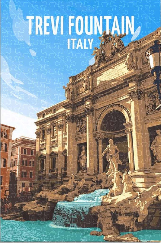 Trevi Fountain Italy vintage travel poster jigsaw puzzle for adults, 1000-piece wooden puzzle of Rome's iconic Trevi Fountain.