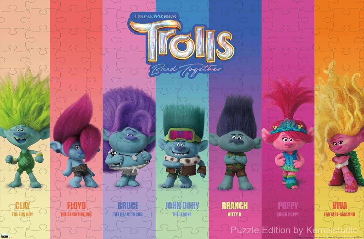 A musical harmony puzzle inspired by Trolls Band Together, great for family bonding
