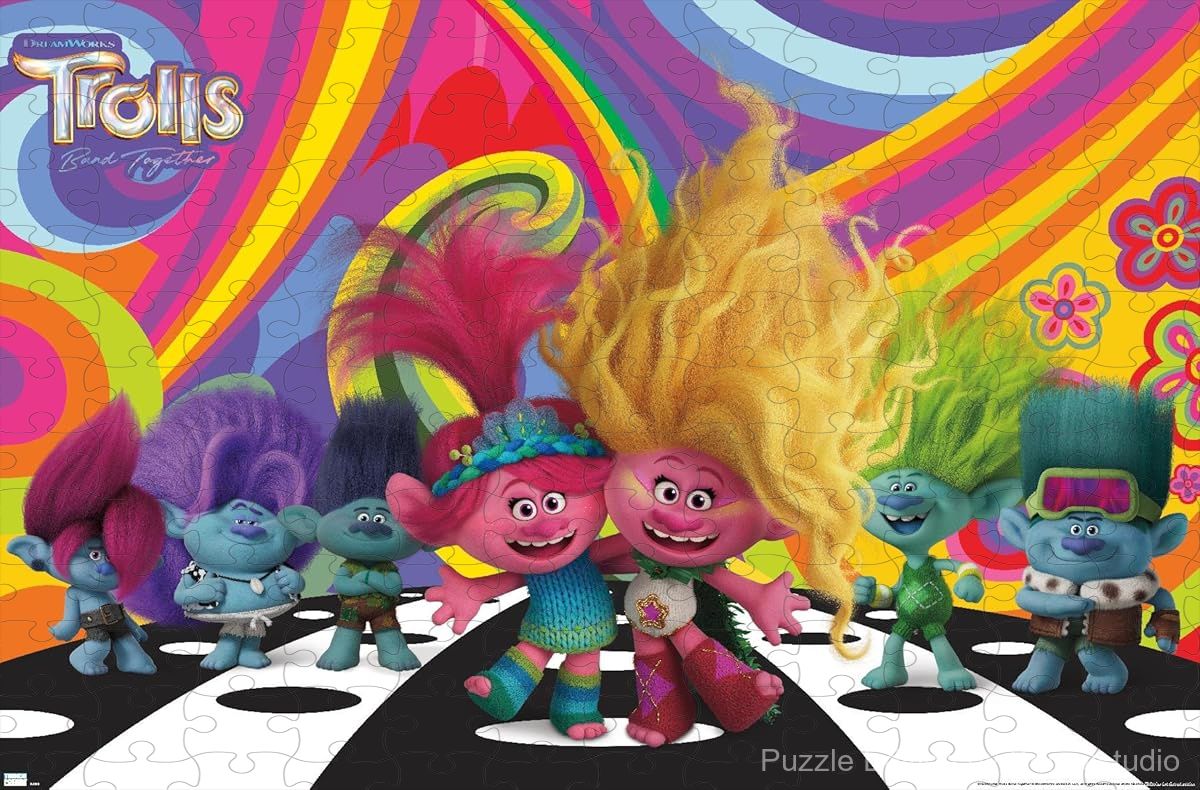 A colorful universe-themed puzzle from Trolls Band Together, perfect for family game nights