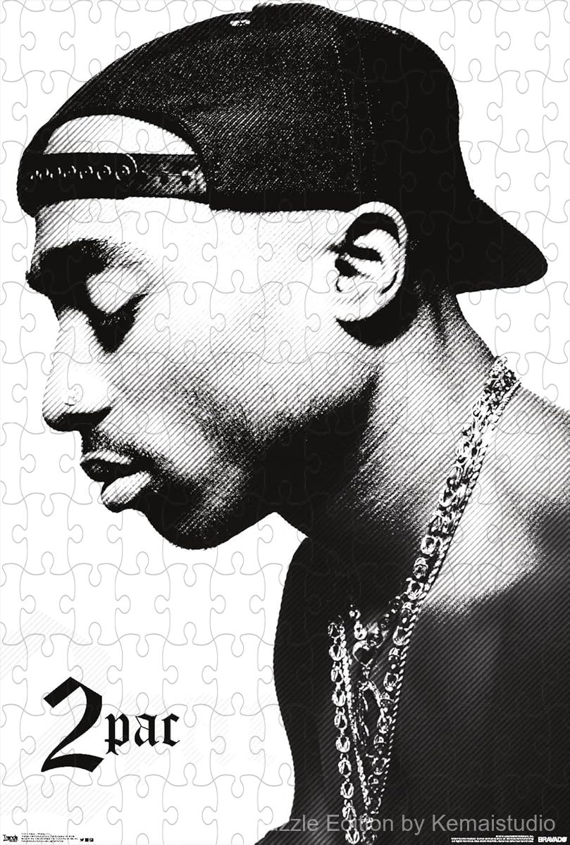 A powerful portrait puzzle of Tupac's profile, perfect for music lovers and modern decor