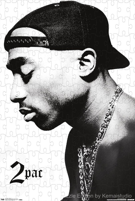 A powerful portrait puzzle of Tupac's profile, perfect for music lovers and modern decor