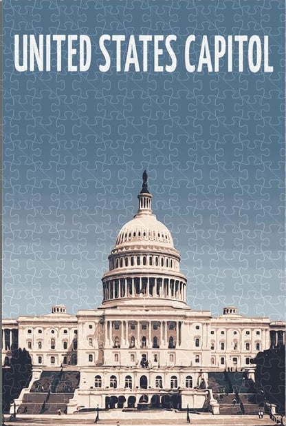 United States Capitol Washington vintage travel poster jigsaw puzzle for adults, 1000-piece wooden puzzle of the iconic U.S. Capitol building.