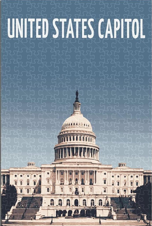 United States Capitol Washington vintage travel poster jigsaw puzzle for adults, 1000-piece wooden puzzle of the iconic U.S. Capitol building.