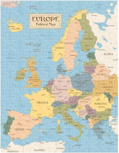 Vintage Europe travel map poster, detailed political cities map puzzle for adults