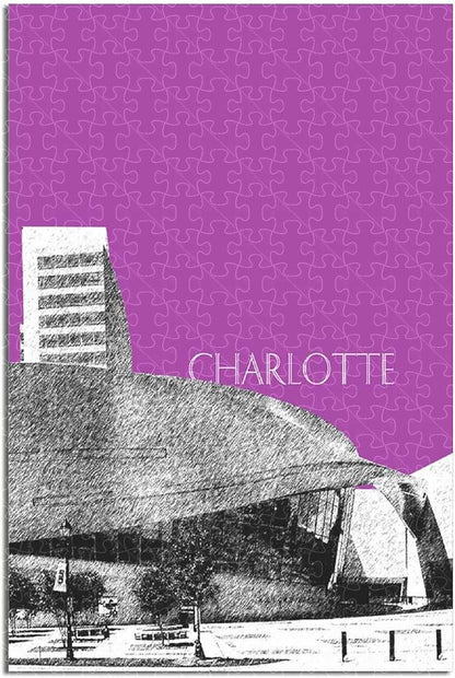 Charlotte Nascar Hall vintage travel city landmark poster jigsaw puzzle for adults, 1000-piece wooden puzzle of Charlotte's Nascar Hall.