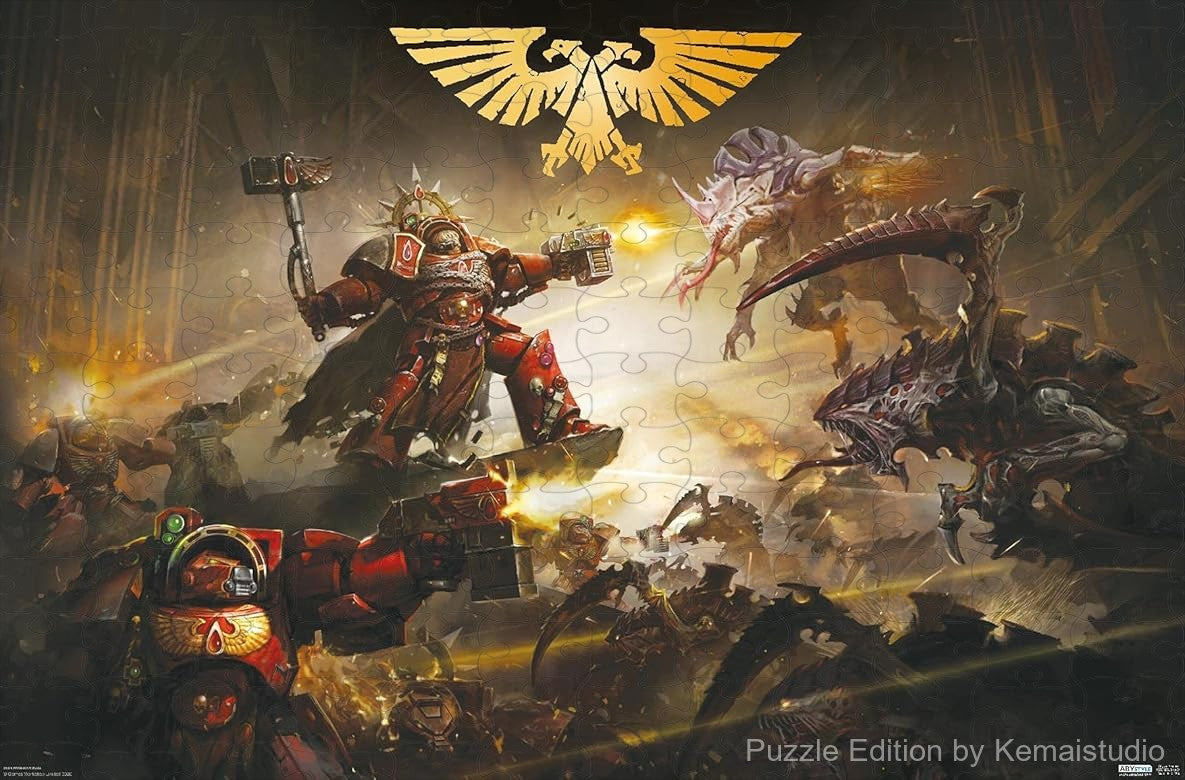 1000-piece wooden jigsaw puzzle featuring the Battle of Baal from Warhammer 40K.