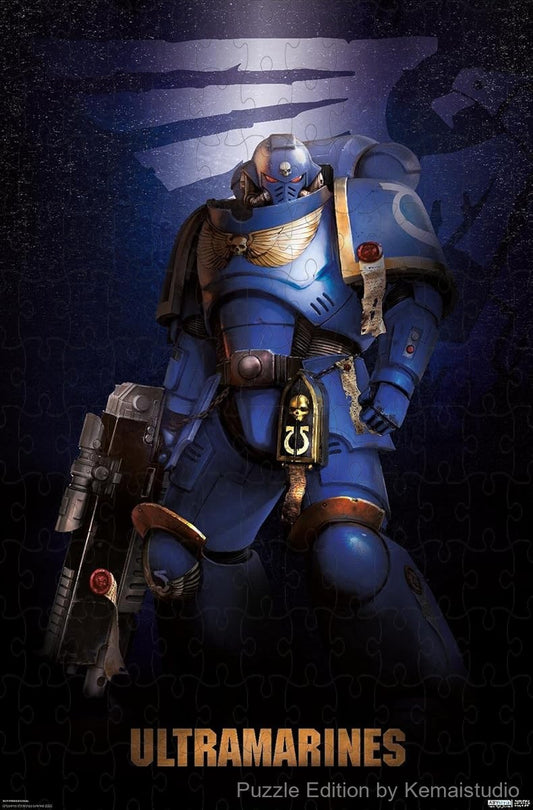 500-piece wooden jigsaw puzzle featuring the Ultramarine chapter from Warhammer 40K.