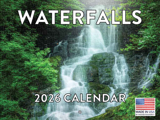 Waterfall 2026 calendar poster, American made wooden puzzle for adults