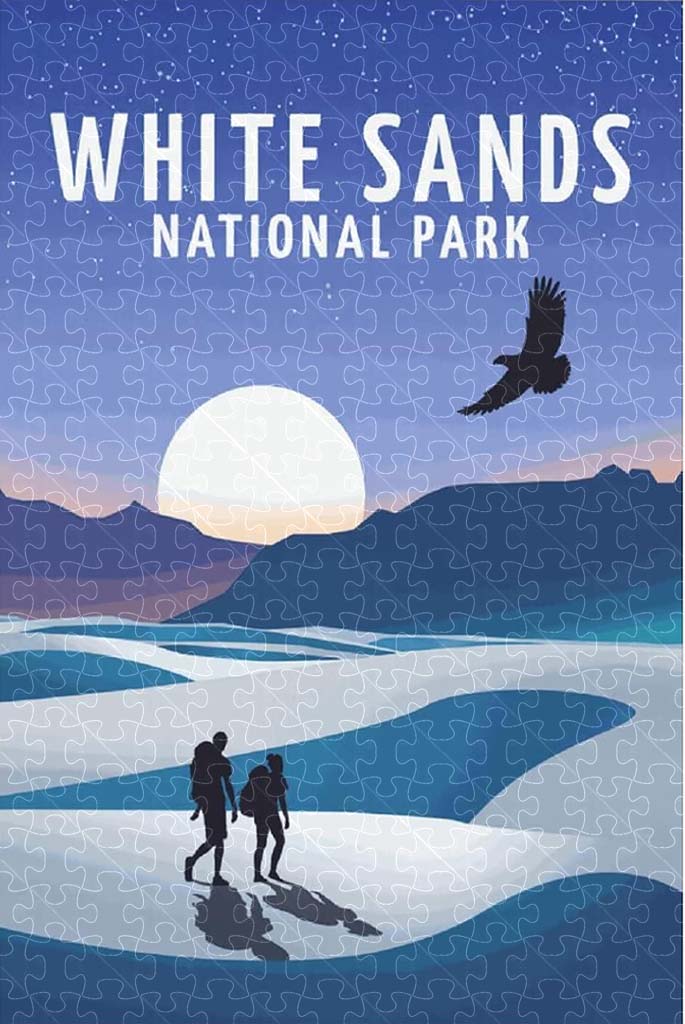White Sands National Park poster jigsaw puzzle for adults, 1000-piece wooden puzzle capturing the beauty of white sand dunes.