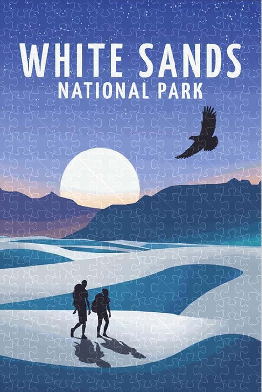 White Sands National Park poster jigsaw puzzle for adults, 1000-piece wooden puzzle capturing the beauty of white sand dunes.