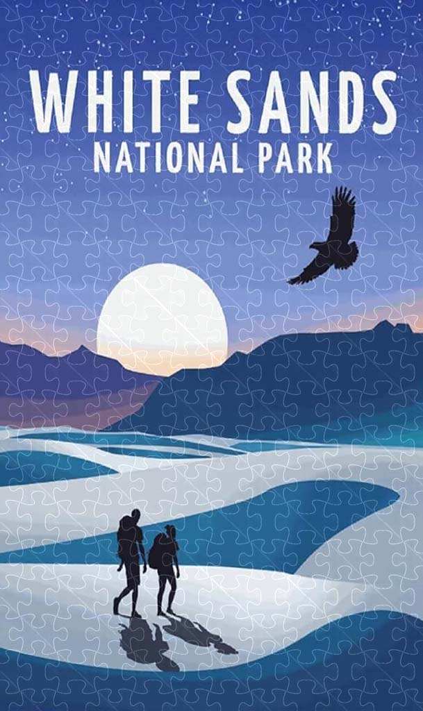 White Sands National Park, 1000-piece wooden puzzle capturing the beauty of the white sand dunes stretching across New Mexico.