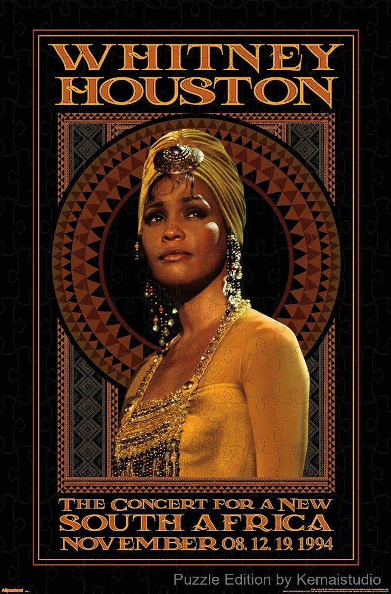 A vibrant puzzle of Whitney Houston during her South Africa performance, ideal for music history lovers