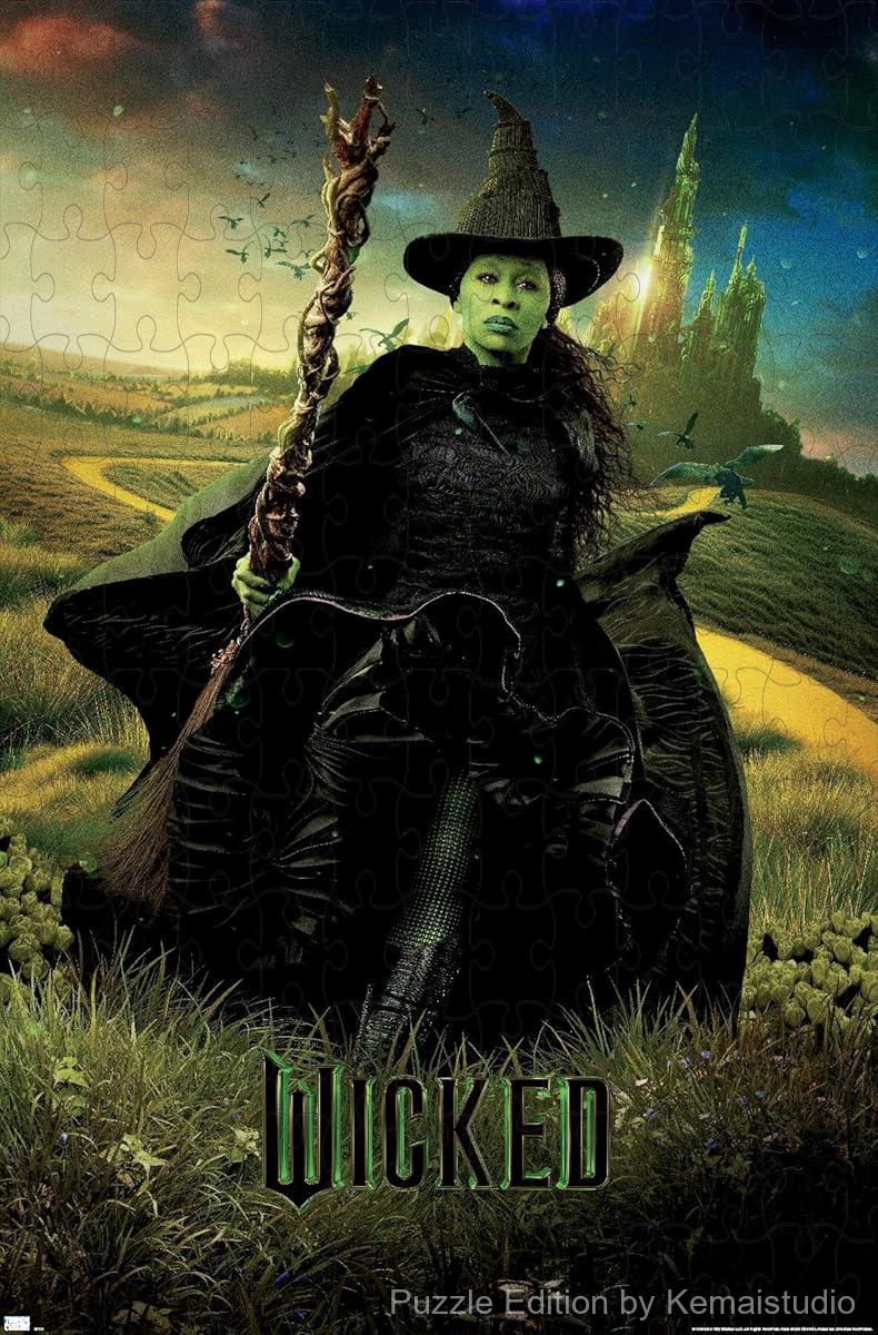 A dramatic Wicked puzzle featuring Elphaba in bold green tones,ideal for theater and fantasy fans