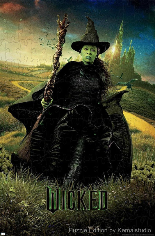 A dramatic Wicked puzzle featuring Elphaba in bold green tones,ideal for theater and fantasy fans
