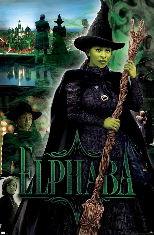 A bold green-tinted Elphaba portrait puzzle, powerful and iconic for musical fans