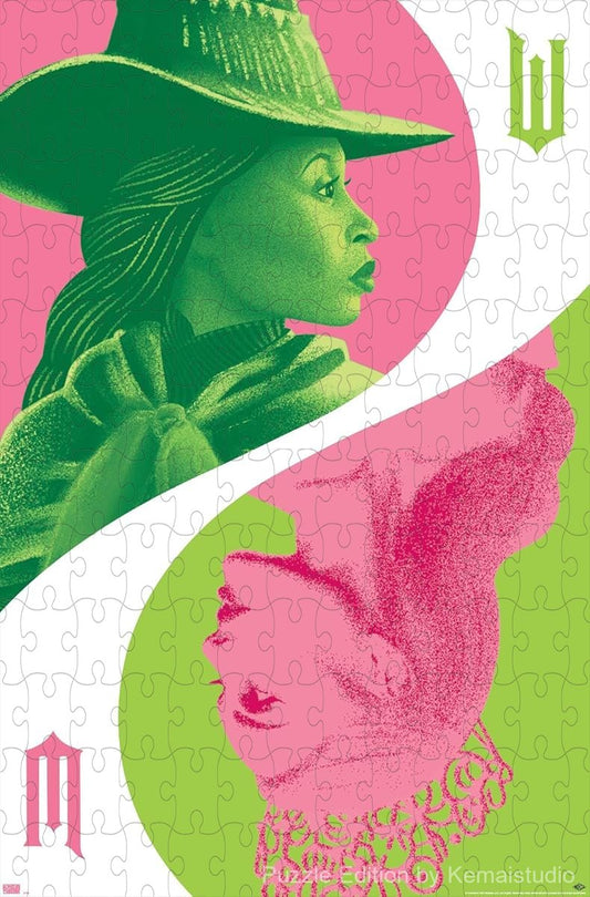 A thoughtful dual-character puzzle inspired by Wicked's reflective themes, ideal for modern decor