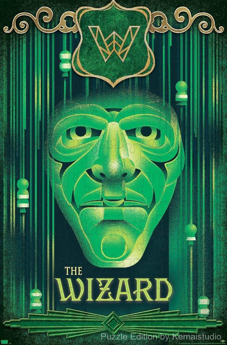 The Wizard from Wicked in magical green-hued artwork as puzzle