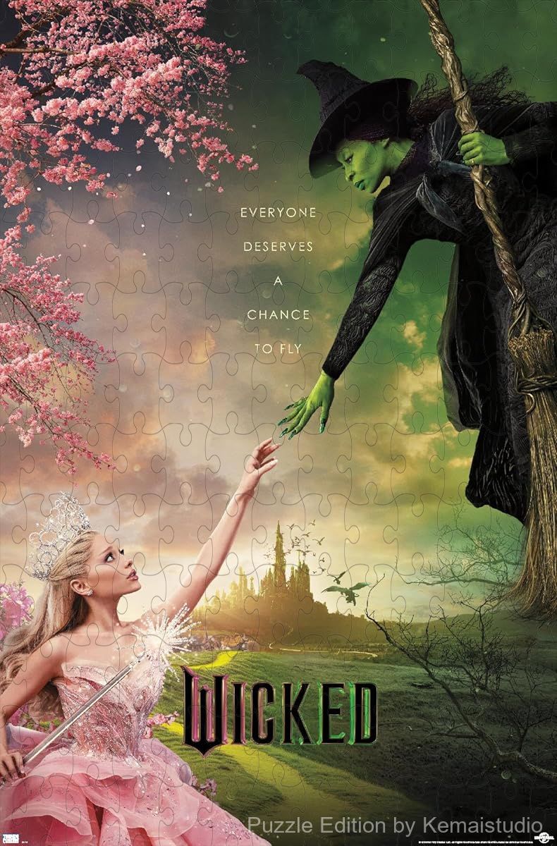 Wicked-themed 1000-piece wooden jigsaw puzzle, perfect for family fun and relaxation.