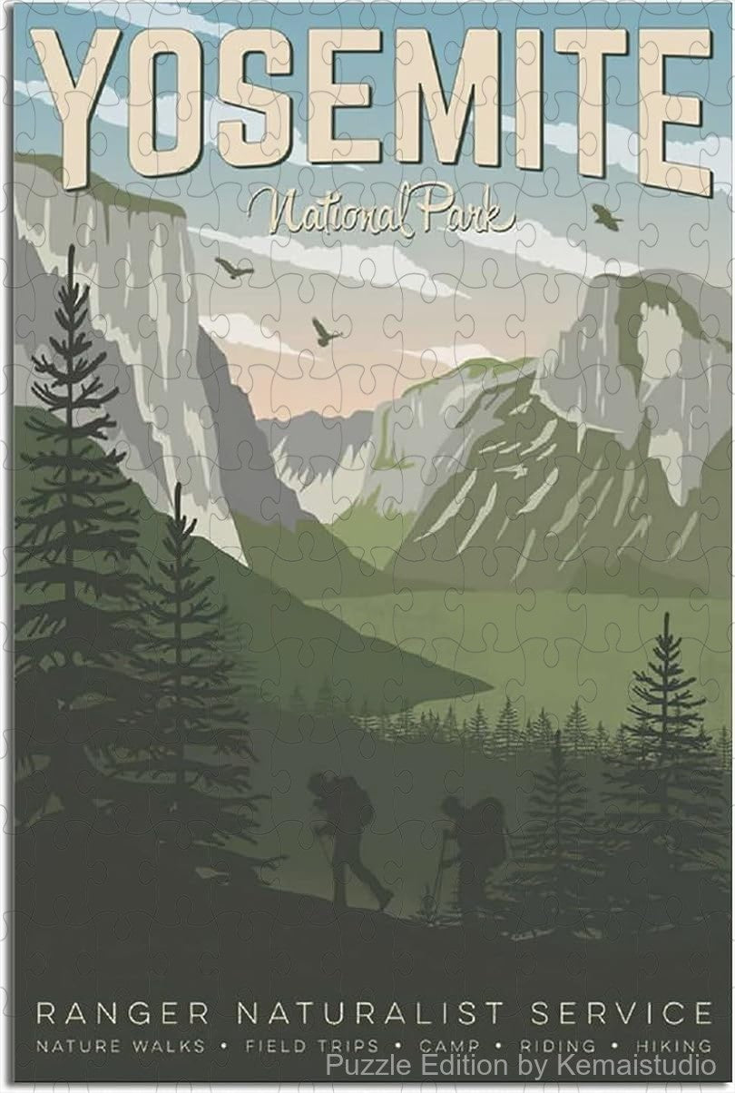Vintage Yosemite travel poster style puzzle featuring national park canvas artwork