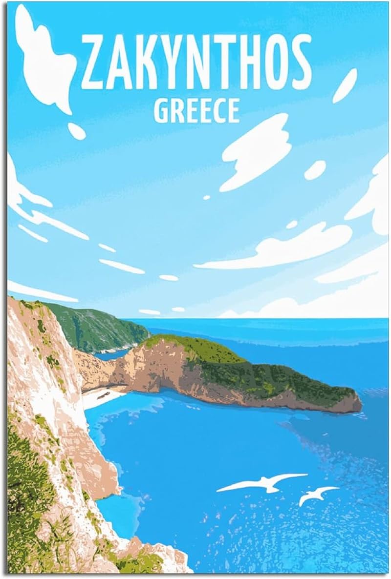 Zakynthos Greece vintage travel poster jigsaw puzzle for adults, 1000-piece wooden puzzle showcasing the island’s beautiful coast.