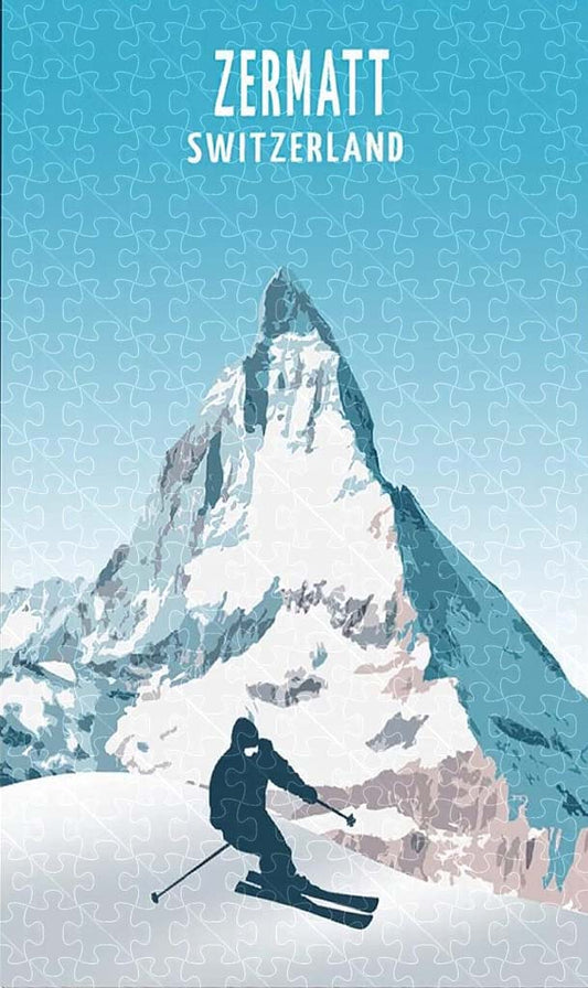 Zermatt Matterhorn Switzerland vintage travel poster jigsaw puzzle for adults, 1000-piece wooden puzzle of the majestic Matterhorn peak.