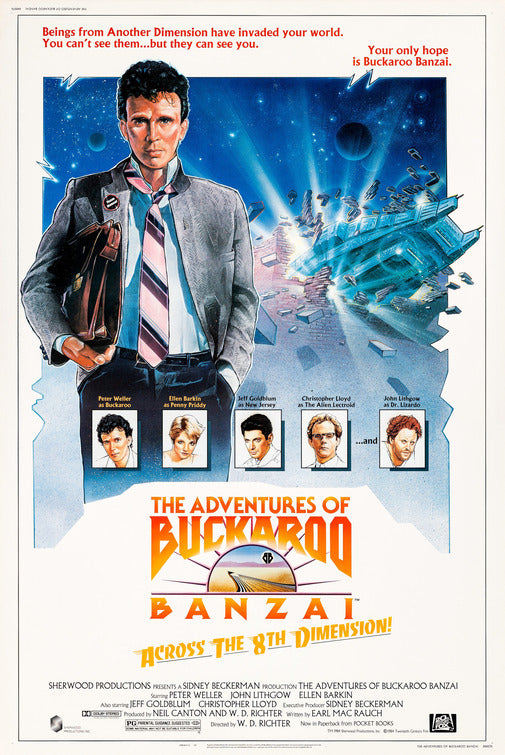the movie poster: The Adventures of Buckaroo Banzai Across the 8th Dimension (1984)