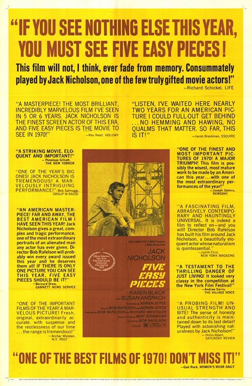 the movie poster: Five Easy Pieces (1970) ver2
