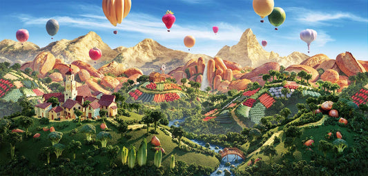 A detailed wooden puzzle with 1000 pieces showcasing Carl Warner’s food art, edition 19