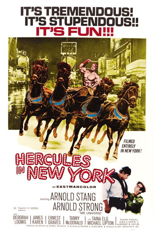 the movie poster: Hercules in New York (aka Hercules Goes Bananas) (1970) ver2