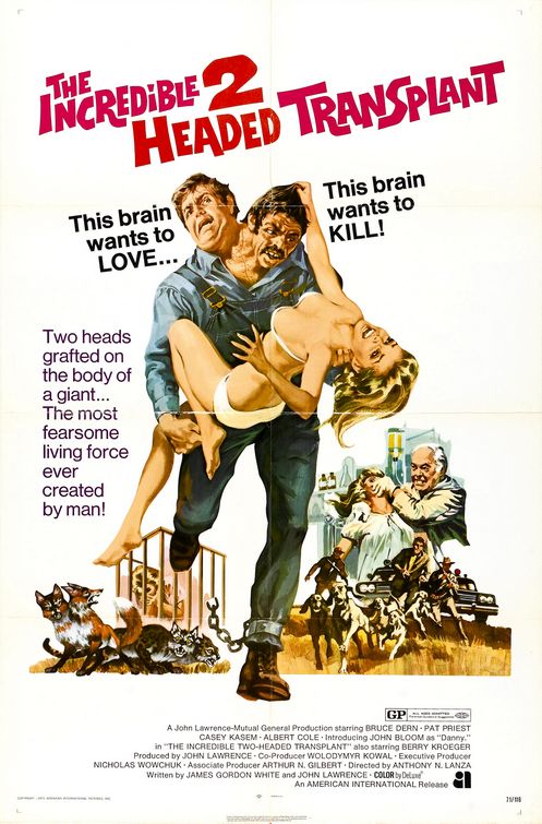 the movie poster: The Incredible 2-Headed Transplant (1971)