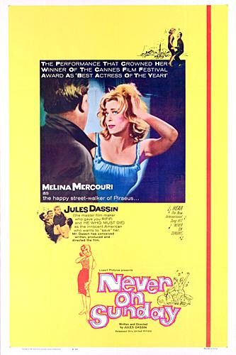the movie poster: Never on Sunday (1960)