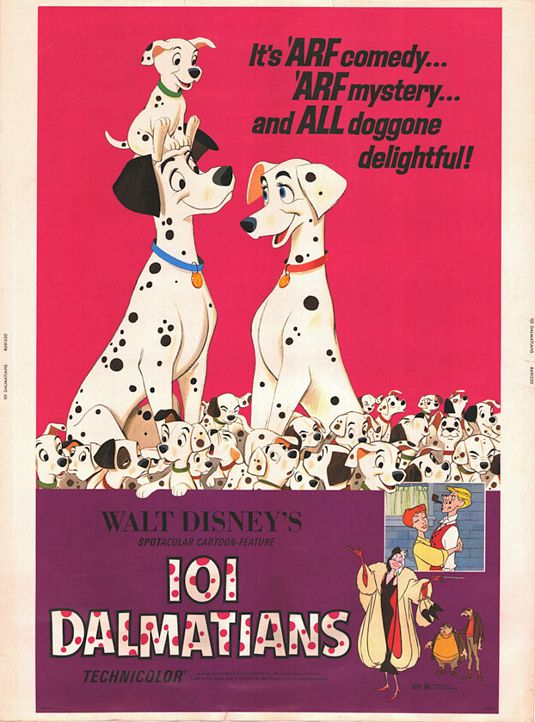 the movie poster: One Hundred and One Dalmatians (1961) ver2