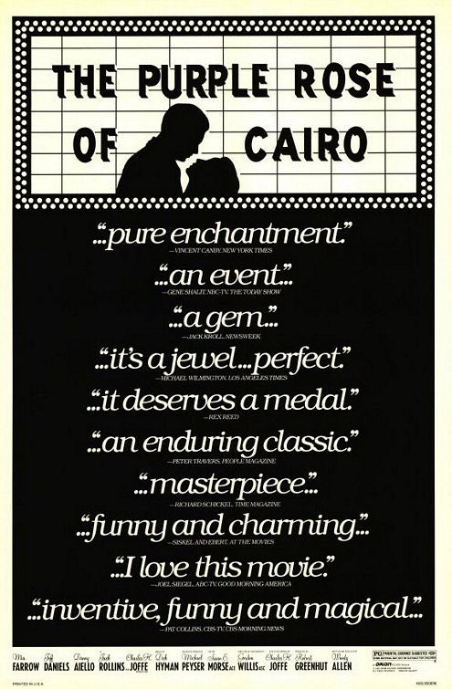 the movie poster: The Purple Rose of Cairo (1985)