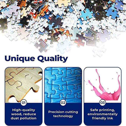 our puzzle unique quality: high-quality wood, reduce dust pollution, precision cutting technology, safe printing, environmentally friendly ink.